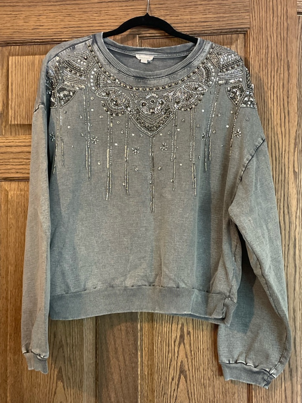 Pilcro Gray Ribbed-Neck Sweatshirt